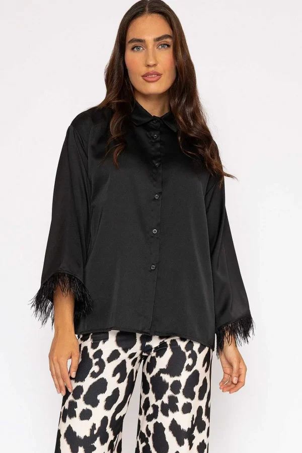 Pala D'oro Feather Cuff Shirt In Black*Women Tops & Blouses