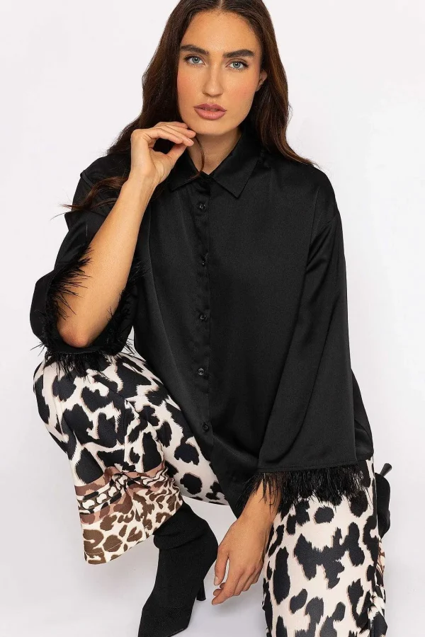 Pala D'oro Feather Cuff Shirt In Black*Women Tops & Blouses