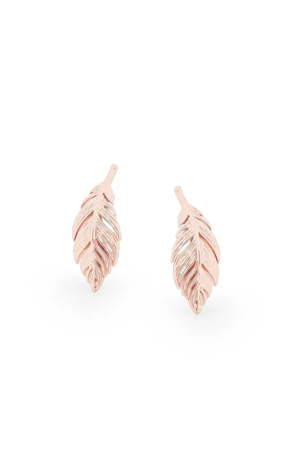 Tipperary Crystal Jewellery Feather Mini Stud Earrings In Rose Gold* Earrings