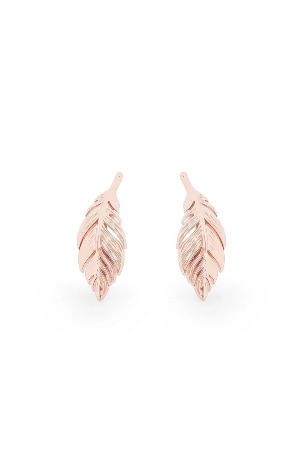 Tipperary Crystal Jewellery Feather Mini Stud Earrings In Rose Gold* Earrings