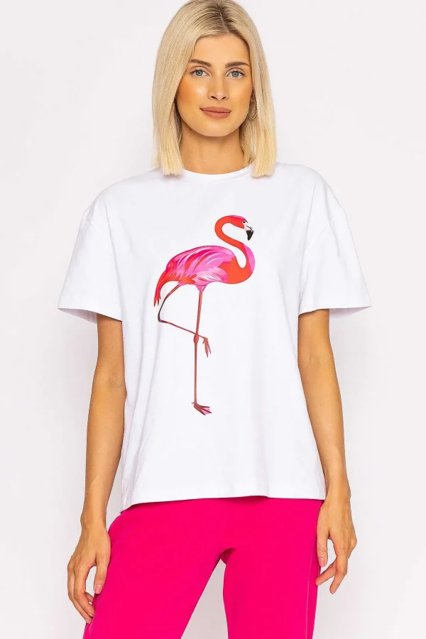 Pala D'oro Flamingo Printed T-Shirt In White*Women Tops & Blouses