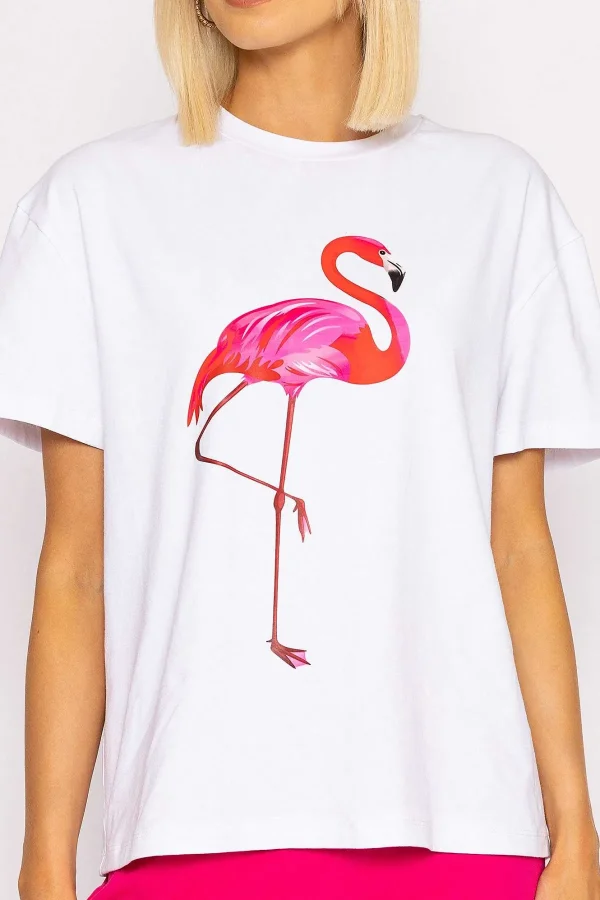 Pala D'oro Flamingo Printed T-Shirt In White*Women Tops & Blouses