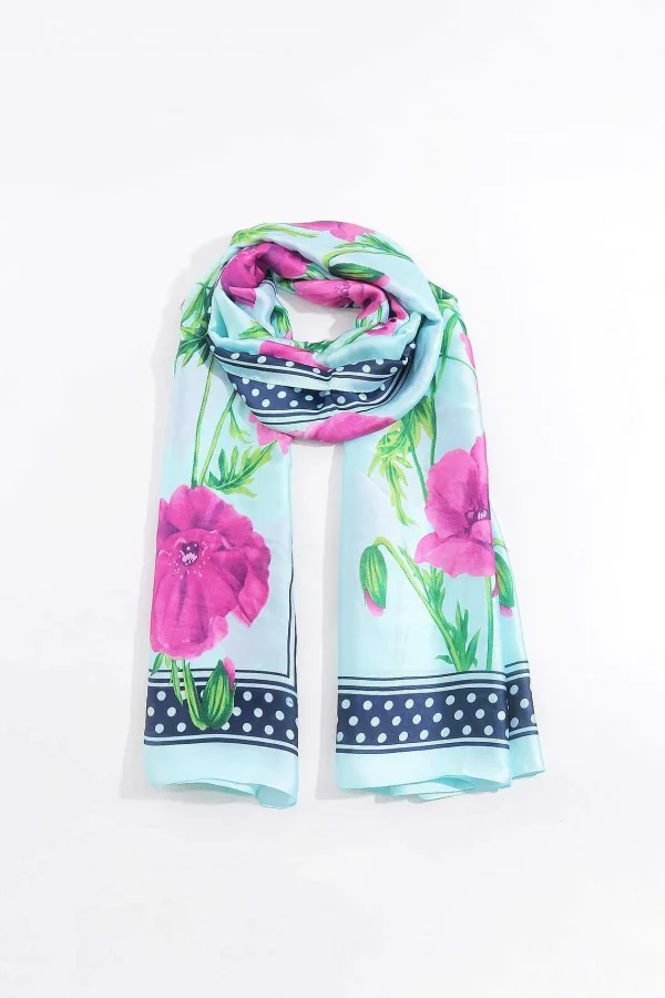 SOUL Accessories Floral Polka Boarder Scarf In Blue* Accessories