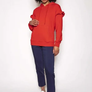 Kelly & Grace Weekend Frill Sleeve Hoody In Red*Women Hoodies & Sweatshirts