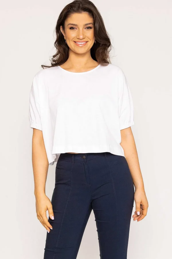 Peruzzi Gathered Cuff Top In White*Women Tops & Blouses