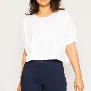 Peruzzi Gathered Cuff Top In White*Women Tops & Blouses