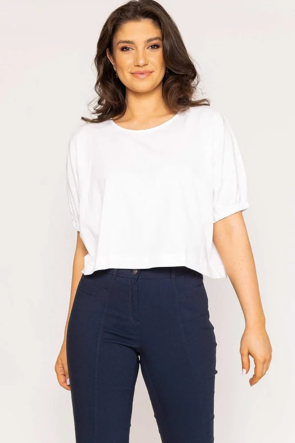 Peruzzi Gathered Cuff Top In White*Women Tops & Blouses