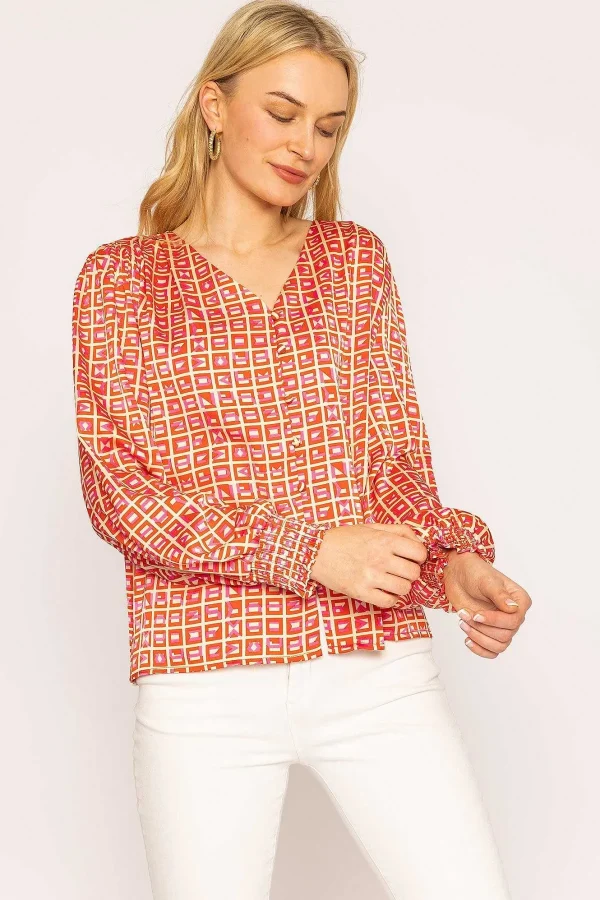 Rowen Avenue Geo Print Blouse In Red*Women Tops & Blouses