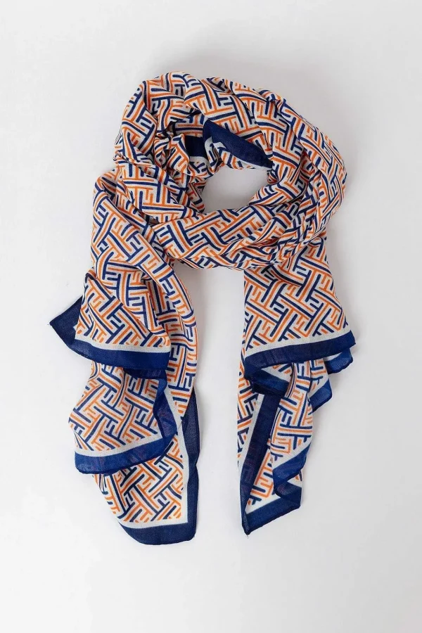 Pala D'oro Accessories Geo Print Scarf In Navy* Accessories