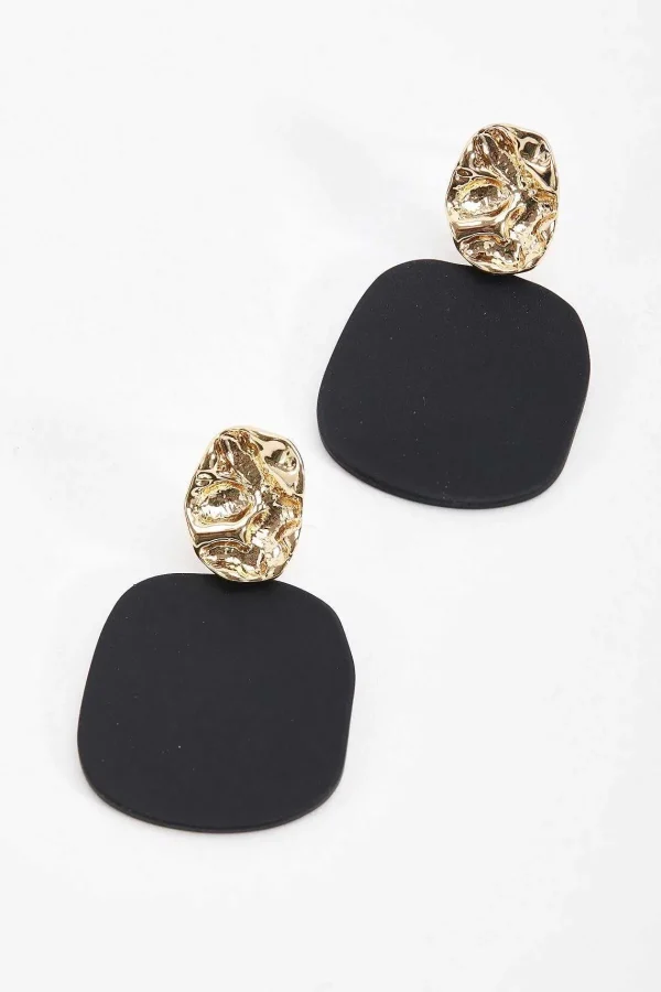 Soul Jewellery Geometric Textured Earrings In Gold & Black* Earrings