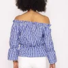 Nova of London Gingham Bardot Top In Blue*Women Tops & Blouses