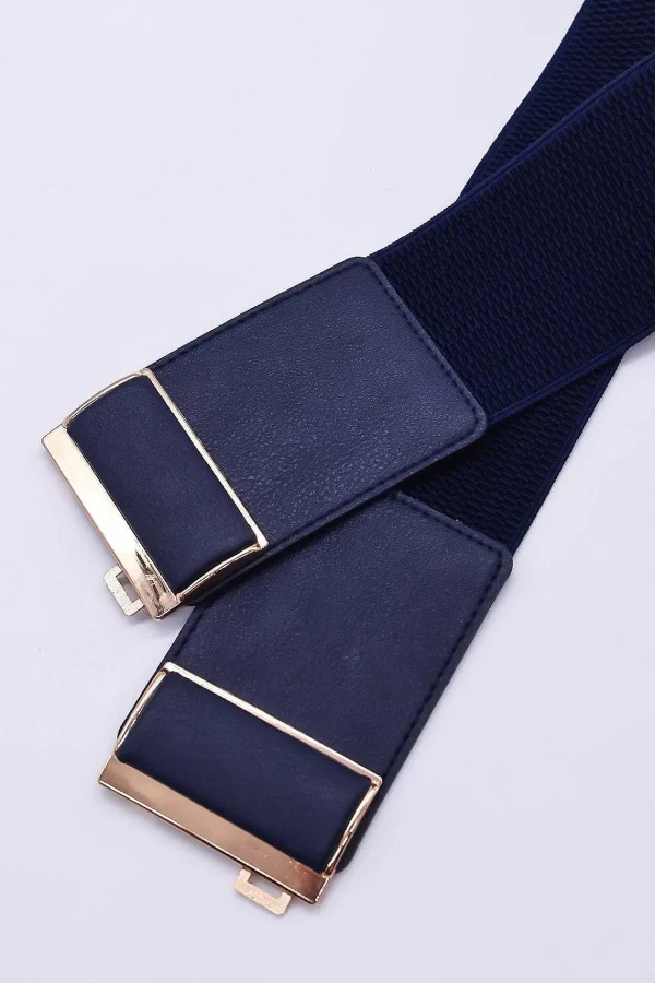 SOUL Accessories Gold Clasp Elastic Belt In Navy* Belts