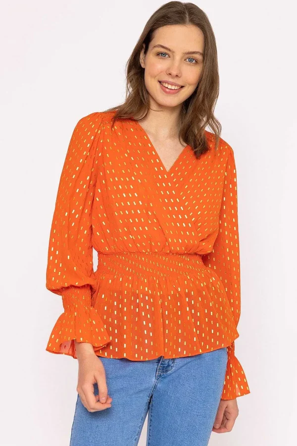 Rowen Avenue Gold Detail Wrap Top In Coral*Women Tops & Blouses