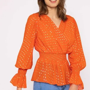 Rowen Avenue Gold Detail Wrap Top In Coral*Women Tops & Blouses