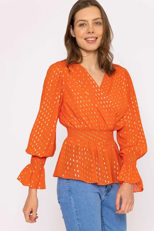 Rowen Avenue Gold Detail Wrap Top In Coral*Women Tops & Blouses