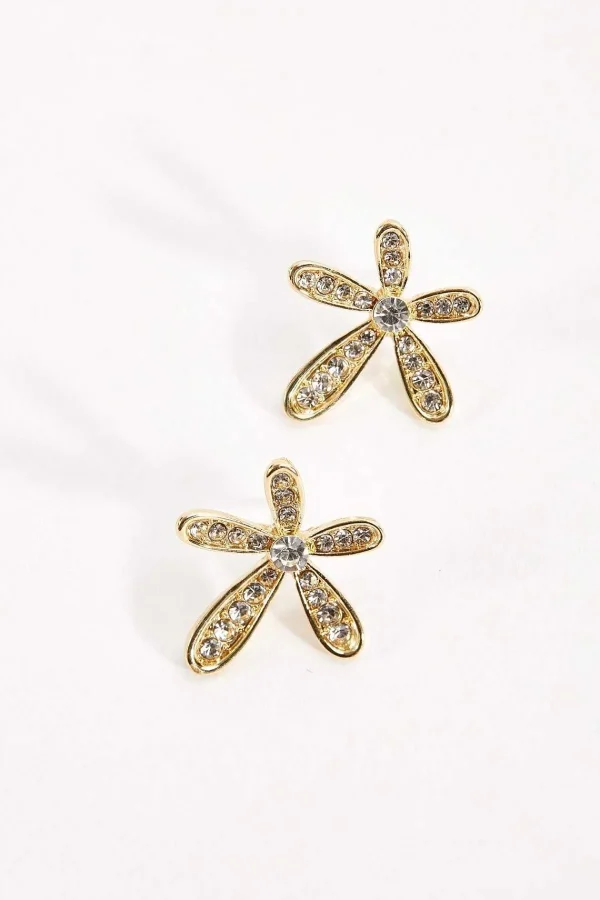 Soul Jewellery Gold Diamante Floral Earrings* Boxed Gifts