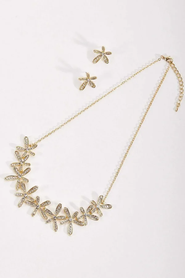 Soul Jewellery Gold Diamante Floral Necklace* Boxed Gifts