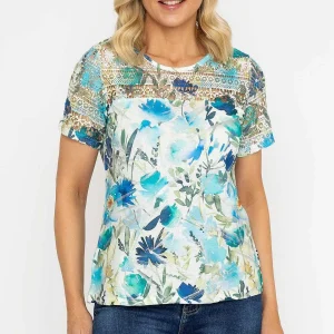 Voulez Vous Green Foil Print Top With Lace*Women Tops & Blouses