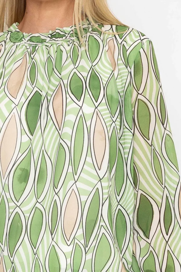 Pala D'oro Green High Neck Printed Top*Women Tops & Blouses