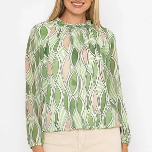 Pala D'oro Green High Neck Printed Top*Women Tops & Blouses