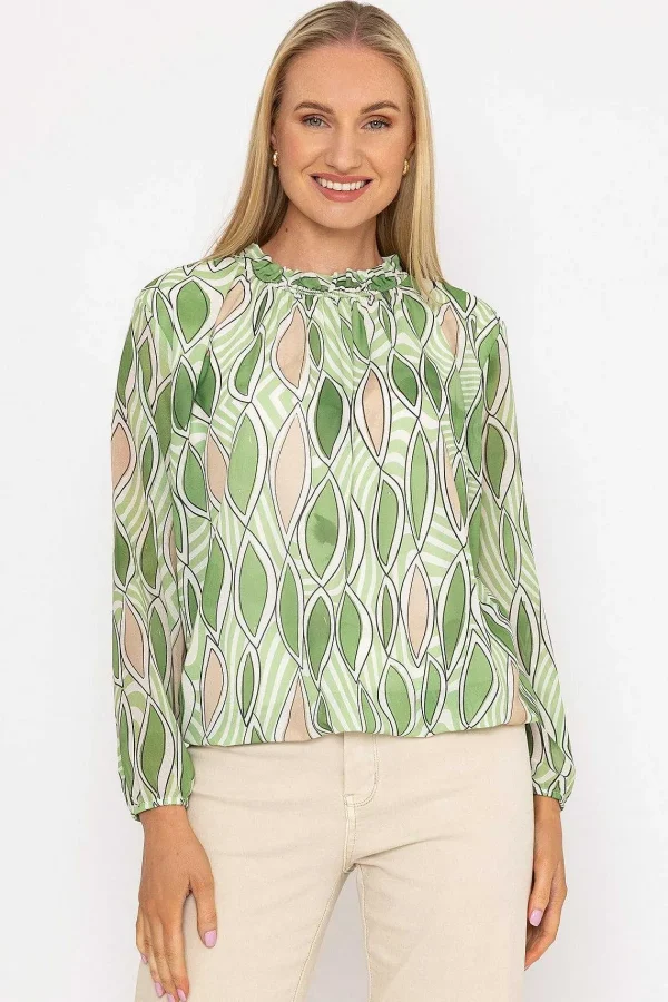 Pala D'oro Green High Neck Printed Top*Women Tops & Blouses