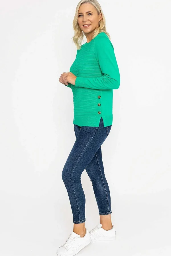 Voulez Vous Green Ribbed Knit Sweater With Buttons*Women Jumpers & Cardigans