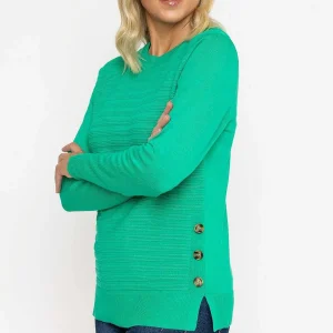 Voulez Vous Green Ribbed Knit Sweater With Buttons*Women Jumpers & Cardigans