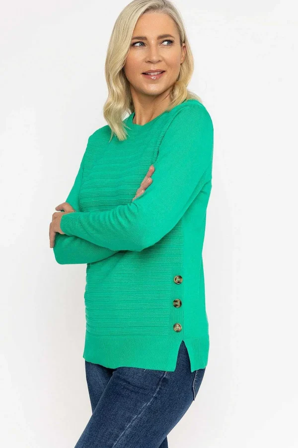 Voulez Vous Green Ribbed Knit Sweater With Buttons*Women Jumpers & Cardigans