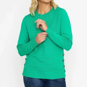 Voulez Vous Green Ribbed Knit Sweater With Buttons*Women Jumpers & Cardigans
