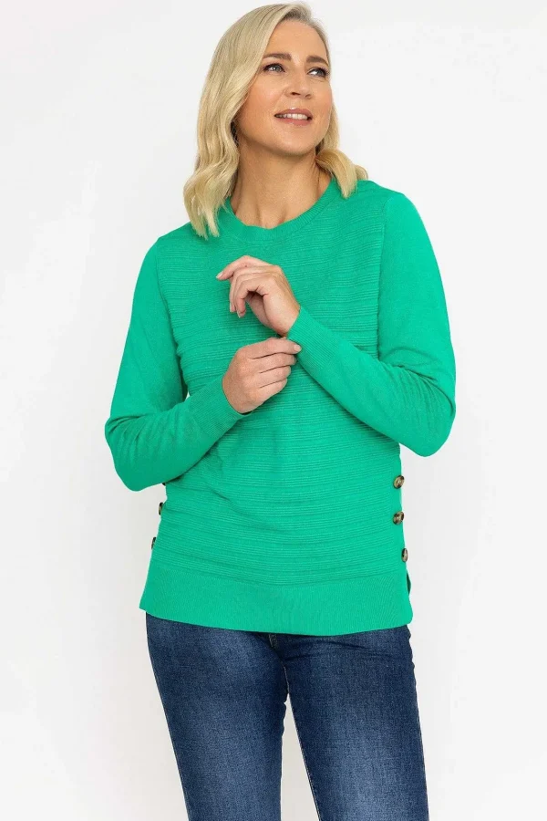 Voulez Vous Green Ribbed Knit Sweater With Buttons*Women Jumpers & Cardigans