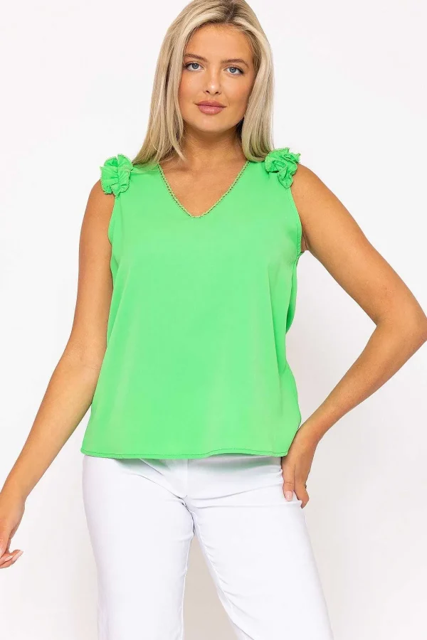 Rowen Avenue Green Sleeveless Ruffle Top*Women Tops & Blouses