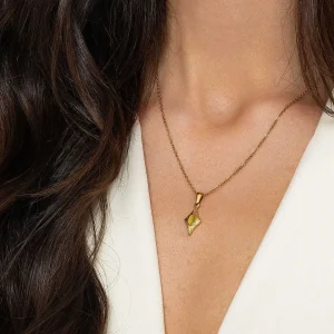 Joularie Green Stone Diamond Pendant Necklace* Boxed Gifts