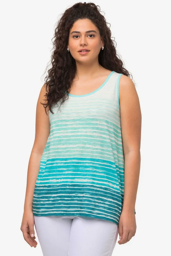 Ulla Popken Green Tie-Dye Style Striped Vest Top*Women Tops & Blouses