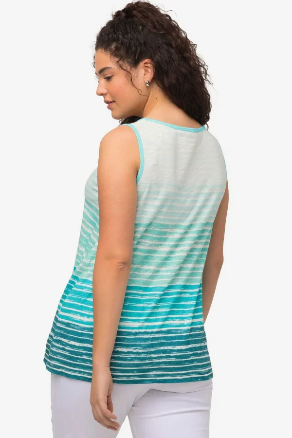 Ulla Popken Green Tie-Dye Style Striped Vest Top*Women Tops & Blouses