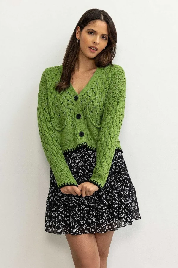 Pala D'oro Sport Green Tipped Edge Cardigan*Women Jumpers & Cardigans