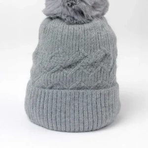 SOUL Accessories Grey Cable Knit Beanie With Pom* Hats