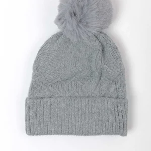 SOUL Accessories Grey Cable Knit Beanie With Pom* Hats