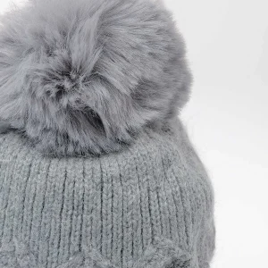 SOUL Accessories Grey Cable Knit Beanie With Pom* Hats