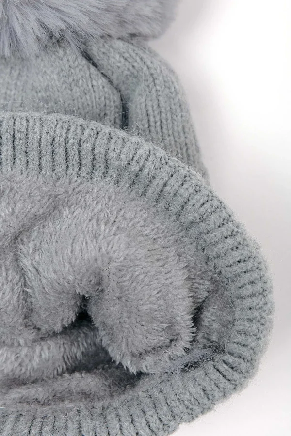 SOUL Accessories Grey Cable Knit Beanie With Pom* Hats