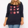 Ulla Popken Hearts Print Top In Navy*Women Tops & Blouses