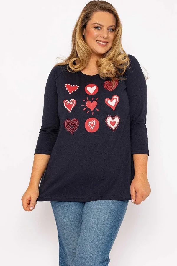 Ulla Popken Hearts Print Top In Navy*Women Tops & Blouses