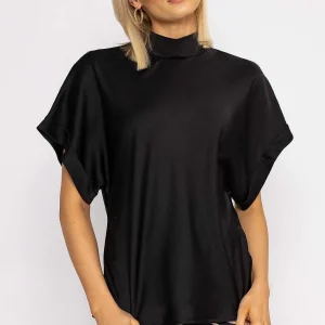 Pala D'oro High Neck Sateen Top In Black*Women Tops & Blouses