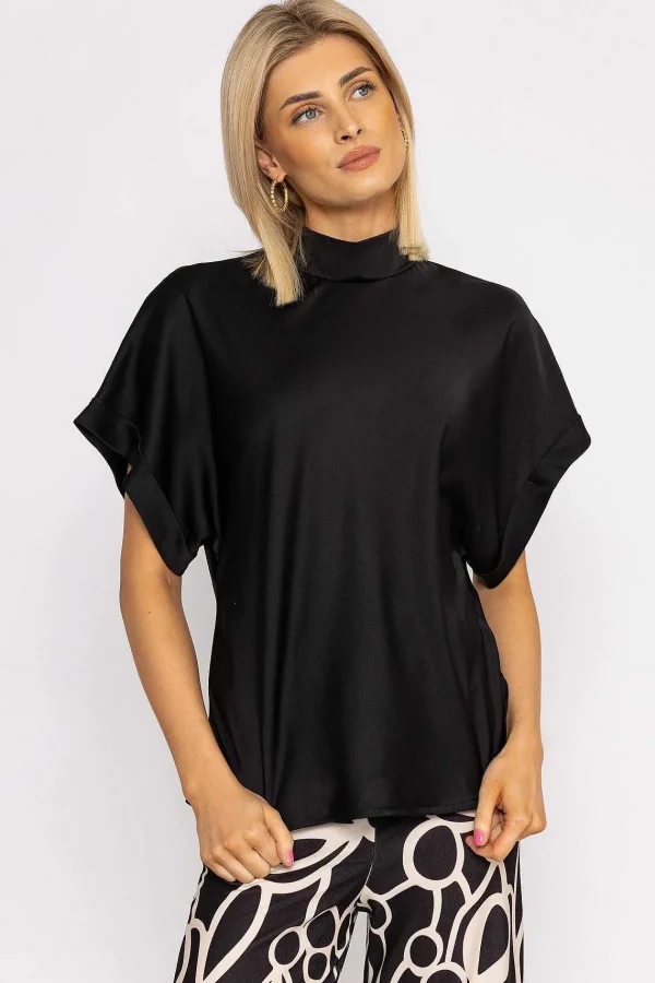 Pala D'oro High Neck Sateen Top In Black*Women Tops & Blouses