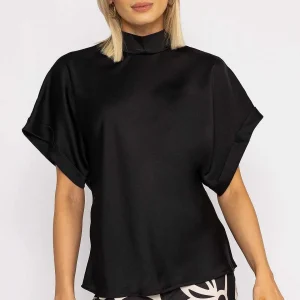 Pala D'oro High Neck Sateen Top In Black*Women Tops & Blouses