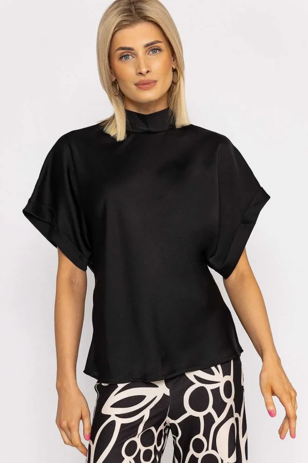 Pala D'oro High Neck Sateen Top In Black*Women Tops & Blouses