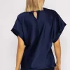 Pala D'oro High Neck Sateen Top In Navy*Women Tops & Blouses