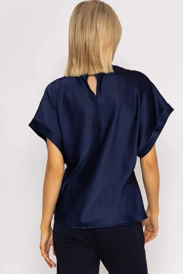 Pala D'oro High Neck Sateen Top In Navy*Women Tops & Blouses