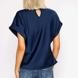 Pala D'oro High Neck Sateen Top In Navy*Women Tops & Blouses