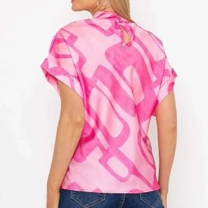 Pala D'oro High Neck Sateen Top In Pink Print*Women Tops & Blouses