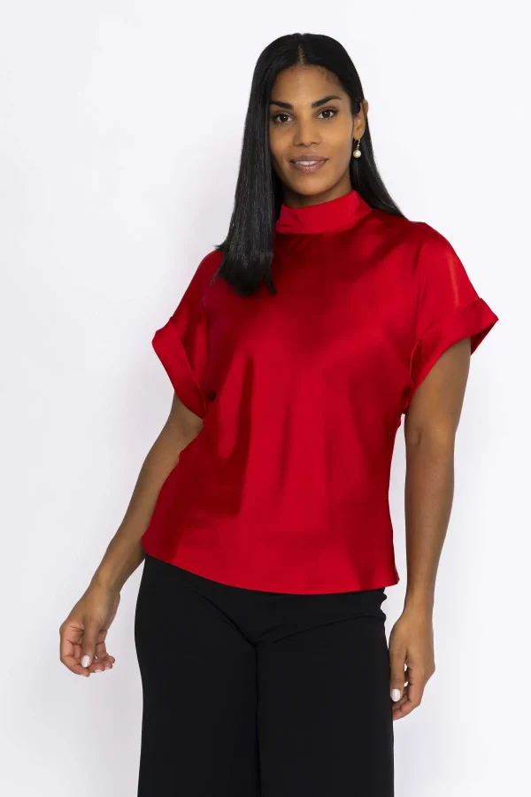 Pala D'oro High Neck Sateen Top In Red*Women Tops & Blouses